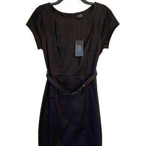 Nicole Miller Little Black Dress Belted Sheath Cap Sleeve sz 6 NWT Office Dinner